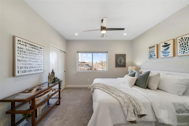 1473 N Locust, Denver, CO 80220 - bedroom with carpet flooring, a closet, a ceiling fan, and recessed lighting