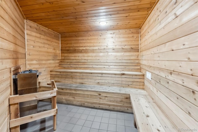 91400 Ryan Gulch Rd Unit 91406B, Silverthorne, CO 80498 - sauna / steam room featuring wood ceiling, tile patterned flooring, and wood walls