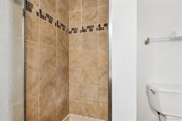 full bathroom featuring a shower stall and toilet