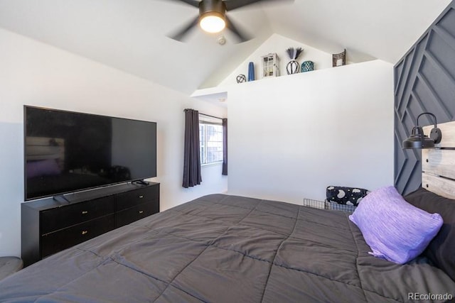 bedroom with vaulted ceiling and ceiling fan