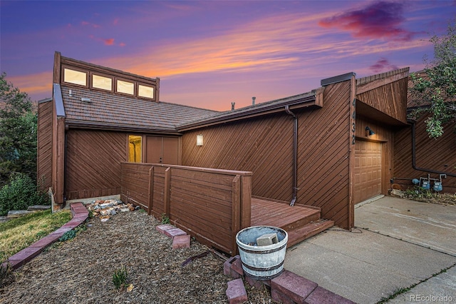 exterior space featuring a garage