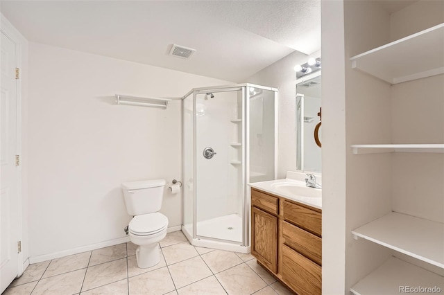 3823 S Uravan St, Aurora, CO 80013 - bathroom featuring vanity, a shower stall, toilet, and tile patterned flooring