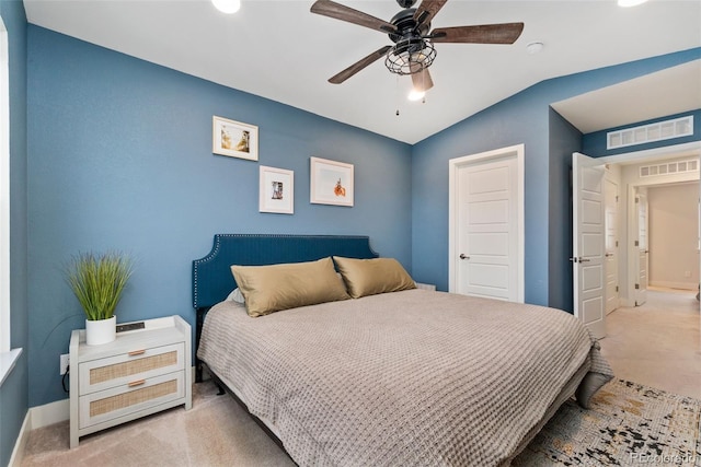 7808 W 43rd Pl, Wheat Ridge, CO 80033 - carpeted bedroom with lofted ceiling, baseboards, recessed lighting, and a ceiling fan
