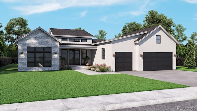 view of front of property featuring a garage and a front yard