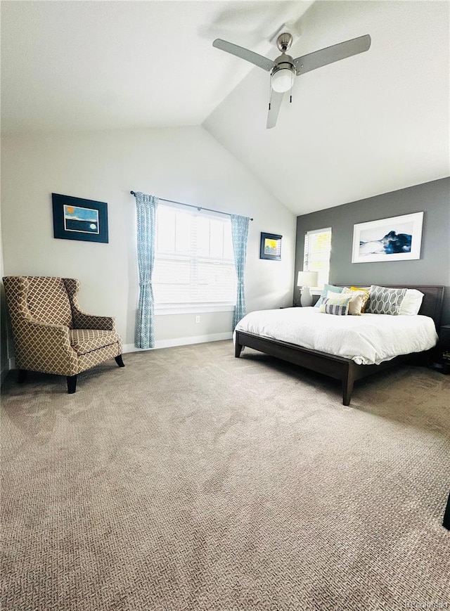 2831 Shadow Lake Rd, Lafayette, CO 80026 - carpeted bedroom with vaulted ceiling, baseboards, and ceiling fan