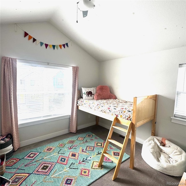 2831 Shadow Lake Rd, Lafayette, CO 80026 - bedroom featuring lofted ceiling, carpet, and baseboards