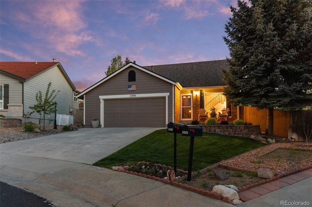ranch-style house with a garage and concrete driveway