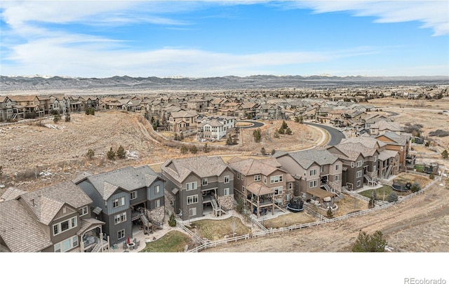 bird's eye view featuring a residential view and a mountain view