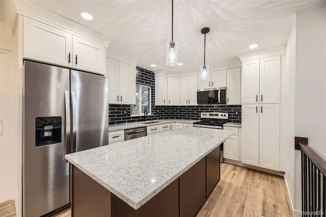 10751 W 66th Ave, Arvada, CO 80004 - kitchen with appliances with stainless steel finishes, tasteful backsplash, a sink, recessed lighting, and white cabinetry