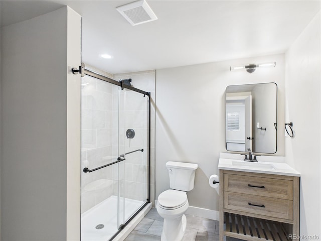 3957 S Peach Way, Denver, CO 80237 - full bath with vanity, a stall shower, tile patterned flooring, and recessed lighting