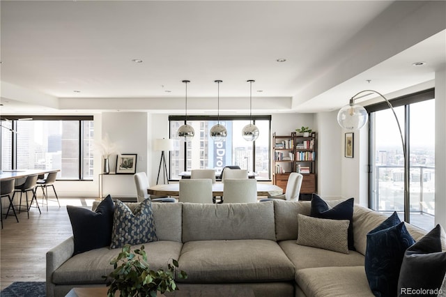 living room featuring hardwood / wood-style floors and a wealth of natural light