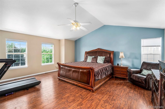 5774 S Genoa Ct, Aurora, CO 80015 - bedroom featuring lofted ceiling, wood finished floors, and a ceiling fan