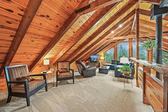 1673 Sinton Rd, Evergreen, CO 80439 - sitting room with wood ceiling and carpet flooring