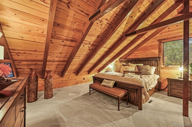 1673 Sinton Rd, Evergreen, CO 80439 - carpeted bedroom with wooden walls and wood ceiling