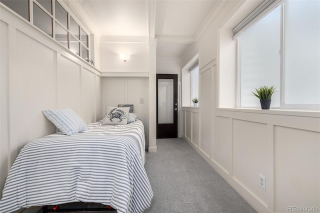 1038 Mircos St, Erie, CO 80516 - carpeted bedroom with a decorative wall, crown molding, and wainscoting