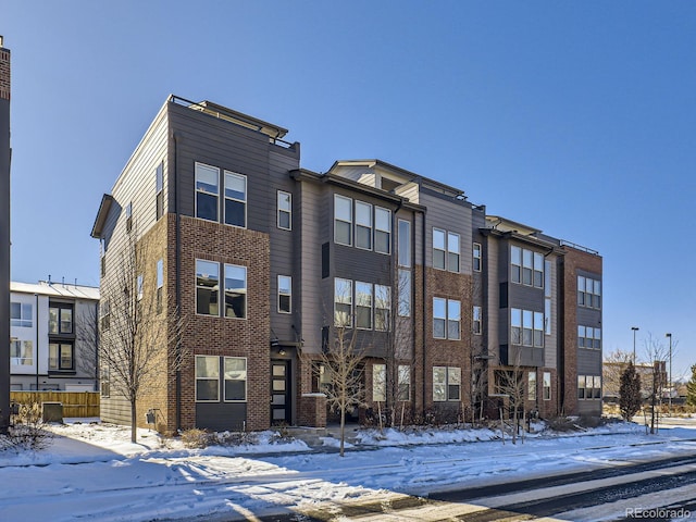 view of snow covered building