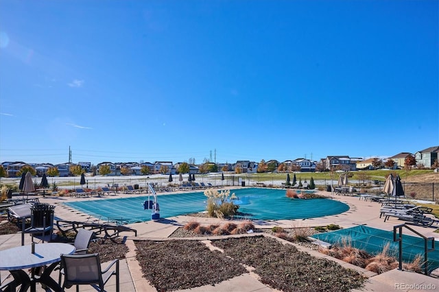 view of swimming pool with a patio area