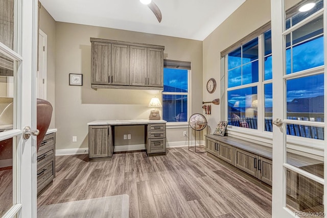 788 Alumroot St, Castle Rock, CO 80104 - home office with ceiling fan, baseboards, and wood finished floors