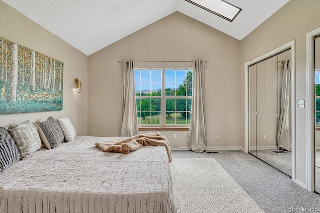 458 Rolling Hills Dr, Colorado Springs, CO 80919 - carpeted bedroom featuring vaulted ceiling and a skylight