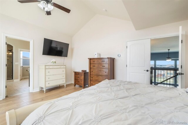 10525 Mt Sherman Way, Peyton, CO 80831 - bedroom featuring wood finished floors, lofted ceiling, ceiling fan, arched walkways, and baseboards