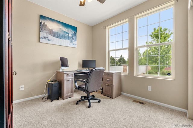2043 S Cathay Way, Aurora, CO 80013 - office area with light colored carpet, healthy amount of natural light, and ceiling fan