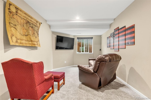2043 S Cathay Way, Aurora, CO 80013 - carpeted living room with baseboards and beam ceiling