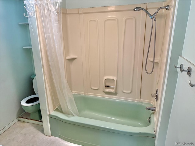 28958 Buffalo Park Rd, Evergreen, CO 80439 - bathroom with shower / bathtub combination with curtain and tile patterned floors