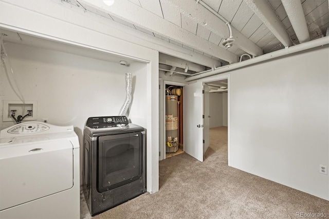5355 S Windermere St, Littleton, CO 80120 - laundry area with independent washer and dryer, water heater, and light carpet