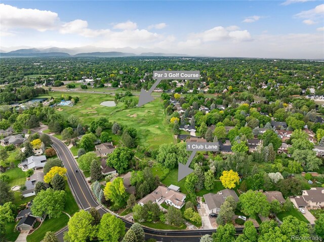 1 Club Ln, Littleton, CO 80123 - aerial perspective of suburban area with mountains and a golf club