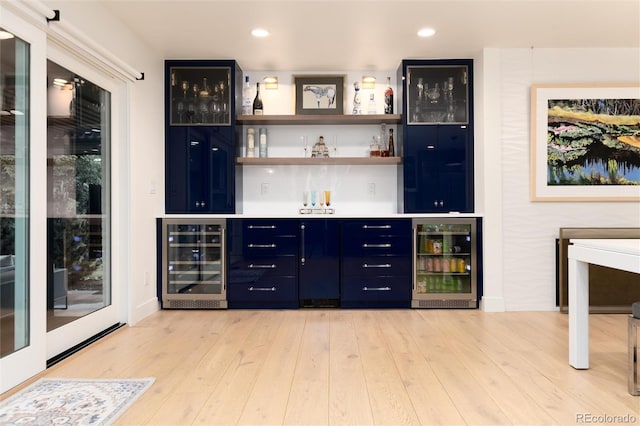 1 Club Ln, Littleton, CO 80123 - indoor dry bar with wine cooler, light wood-type flooring, and recessed lighting