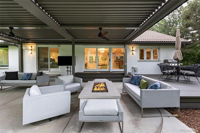 1 Club Ln, Littleton, CO 80123 - view of patio / terrace featuring an outdoor living space with a fire pit, ceiling fan, and outdoor dining area