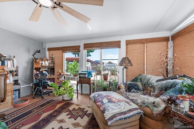 living room with ceiling fan