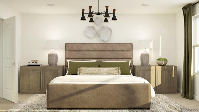 1159 Redfish Pt, Colorado Springs, CO 80904 - bedroom featuring a chandelier and light colored carpet