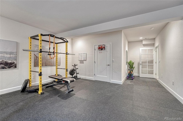 5251 Silver Hare Ct, Castle Rock, CO 80104 - workout area with recessed lighting, a textured wall, and baseboards