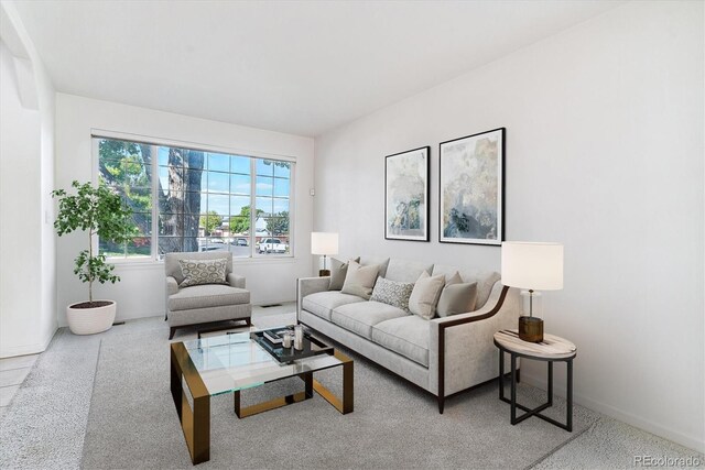 living room featuring light colored carpet