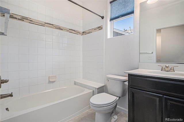 14700 E 104th Ave Unit 1105, Commerce City, CO 80022 - bathroom with toilet, vanity, washtub / shower combination, and tile patterned floors