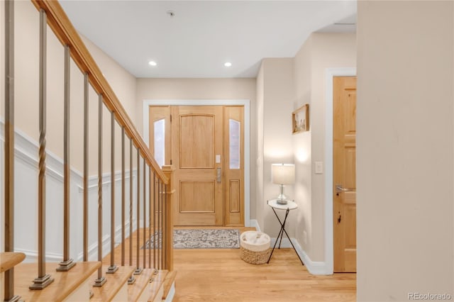 1824 Pearl St Unit B, Boulder, CO 80302 - foyer entrance with light wood-style floors, stairs, and recessed lighting