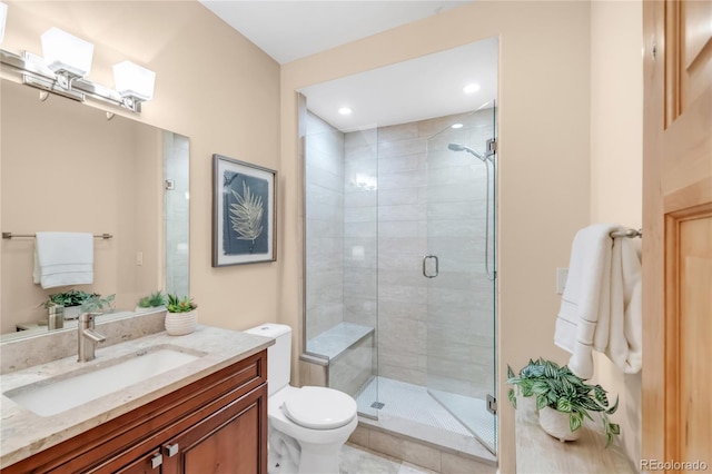 1824 Pearl St Unit B, Boulder, CO 80302 - bathroom with vanity, a stall shower, recessed lighting, and tile patterned flooring