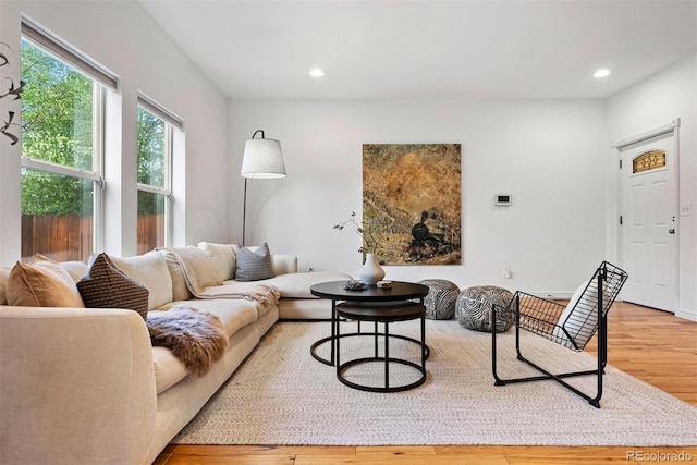 4190 W Alameda Ave, Denver, CO 80219 - living room featuring light wood-style flooring and recessed lighting