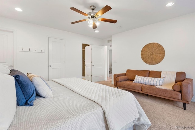4190 W Alameda Ave, Denver, CO 80219 - bedroom with recessed lighting, light colored carpet, and ceiling fan