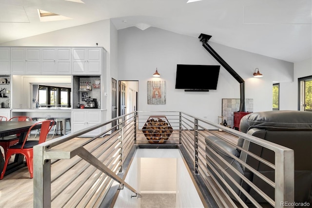 5607 Crawford Gulch Rd, Golden, CO 80403 - living room featuring a skylight and high vaulted ceiling