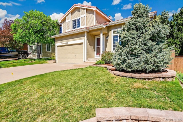 traditional-style house with a garage and concrete driveway