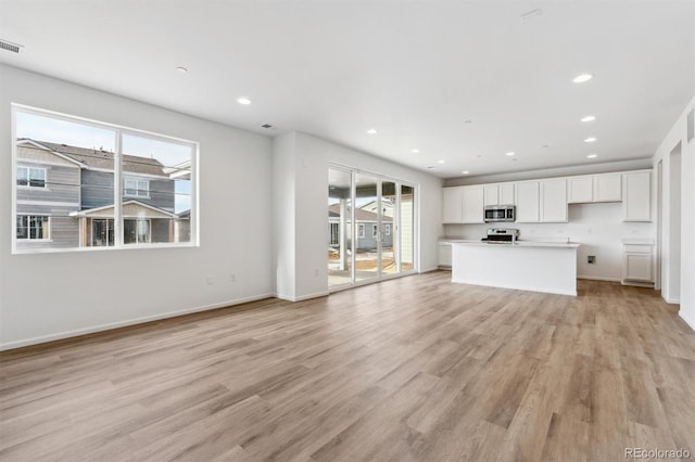 unfurnished living room featuring light hardwood / wood-style flooring