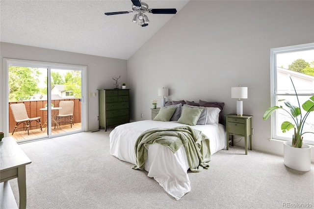 10572 E Orchard Pl, Englewood, CO 80111 - bedroom featuring access to outside, carpet flooring, a ceiling fan, and high vaulted ceiling