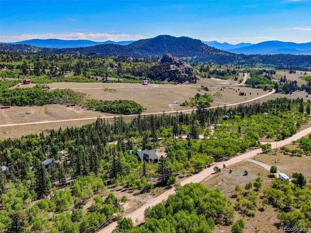 drone / aerial view featuring a mountain view