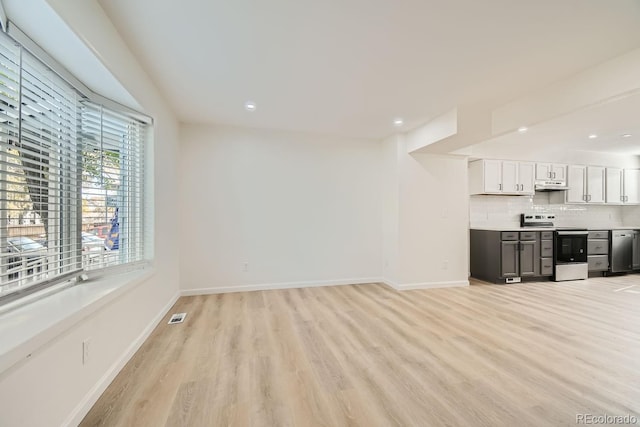 unfurnished living room featuring light hardwood / wood-style flooring