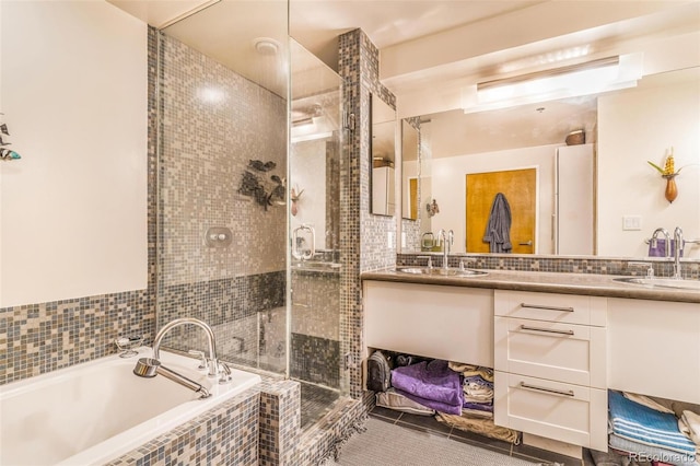 1401 Wewatta St Unit 806, Denver, CO 80202 - full bathroom with double vanity, a shower stall, and a garden tub