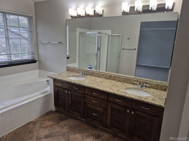 2238 S Nile Ct, Aurora, CO 80014 - bathroom with a shower stall, double vanity, and a bath