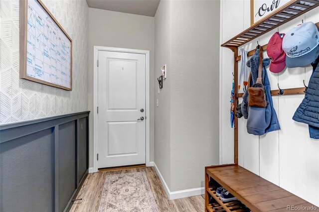 4840 Point Mesa St, Castle Rock, CO 80108 - mudroom featuring light wood-style floors and baseboards