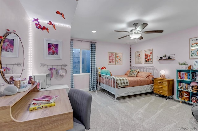 4840 Point Mesa St, Castle Rock, CO 80108 - carpeted bedroom featuring a ceiling fan and recessed lighting